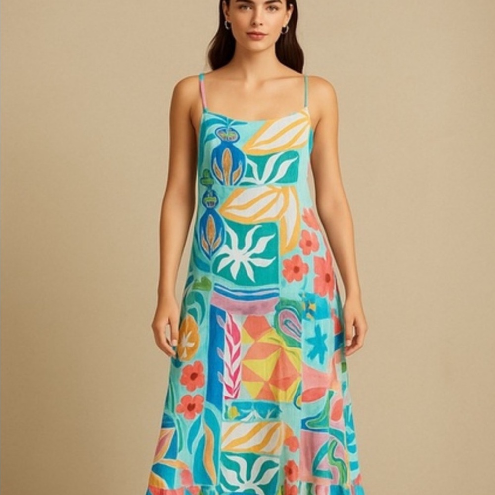 ✨SOLD✨Anthropology Paper Heart Turquoise Multi-Color Maxi Dress